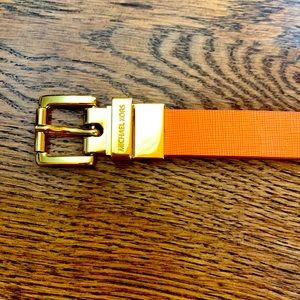 Michael Kors Leather Trouser Belt Iconic Orange with gold trim accent ha…